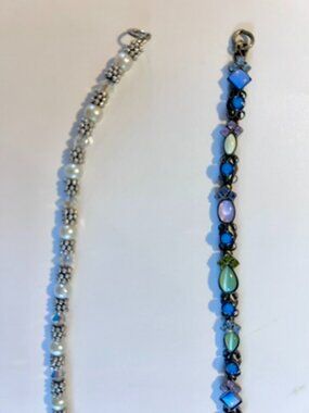 Pearl, Silver, and Stone Bracelets